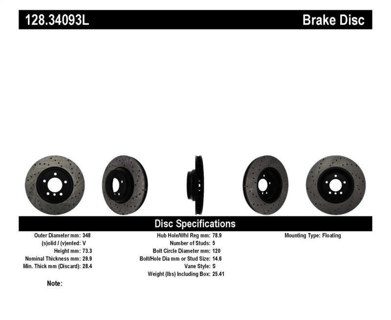 StopTech 07-10 BMW 335i Cross Drilled Left Front Rotor