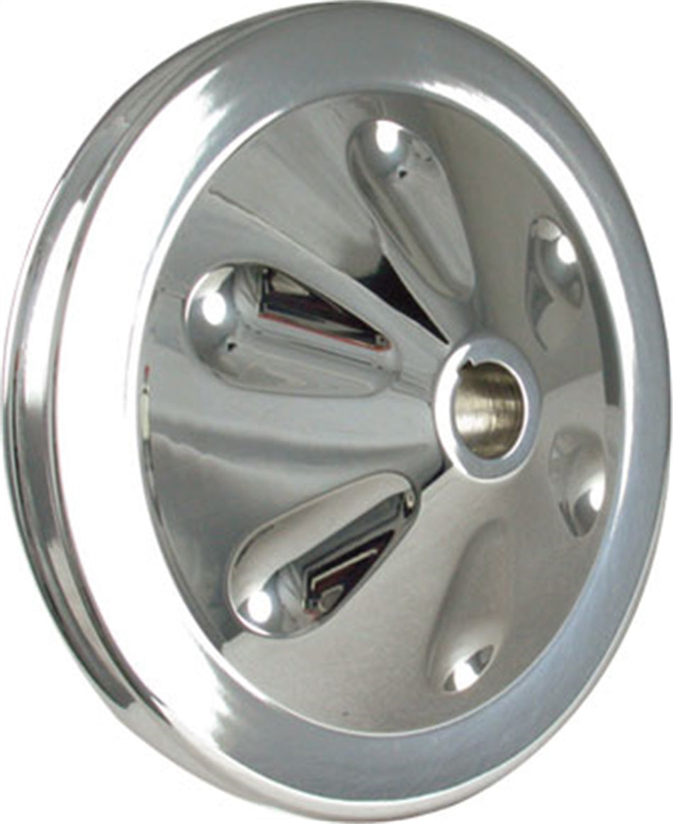 Borgeson - Power Steering Pulley - P/N: 801102 - Polished Aluminum Power Steering Pump Pulley. 4-5/8 In. Diameter 1-Row V-Belt Keyway Style.