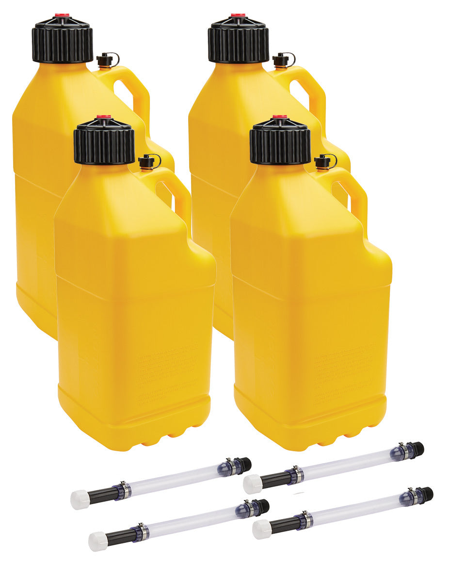 Allstar Performance ALL40123-4 Utility Jug 5 Gal w/ Filler Hose Yellow 4pk