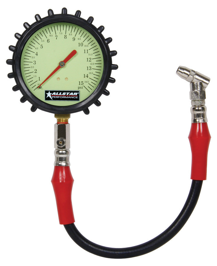 Allstar Performance ALL44046 Tire Pressure Gauge 0-15 PSI 4in Glow