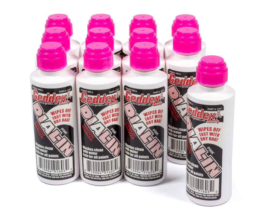 Geddex 916C12 Dial-In Window Marker Pink Case 12x3oz Bottle