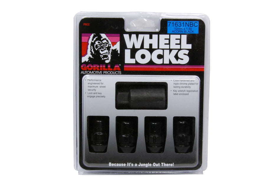 Gorilla Automotive Products 4 Wheel Locks 12mm x 1.5 Black Chrome 71631NBC