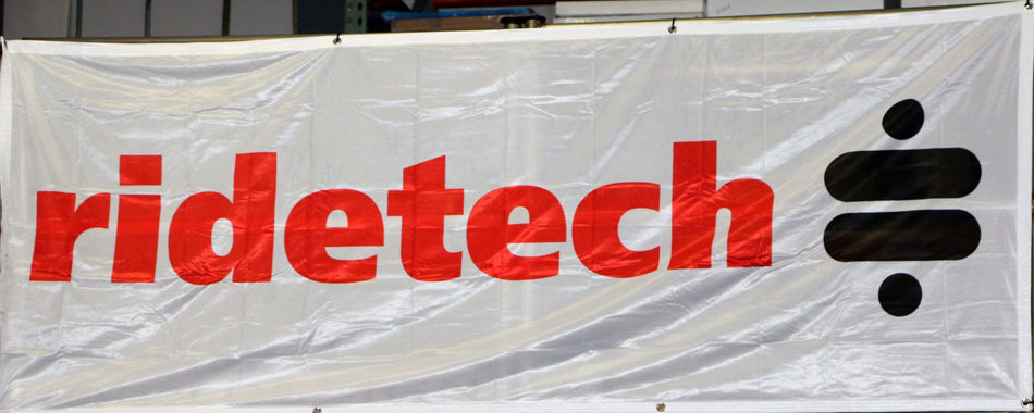 Banner  White W/ Red And Black Ridetech. 3ft X 8ft.